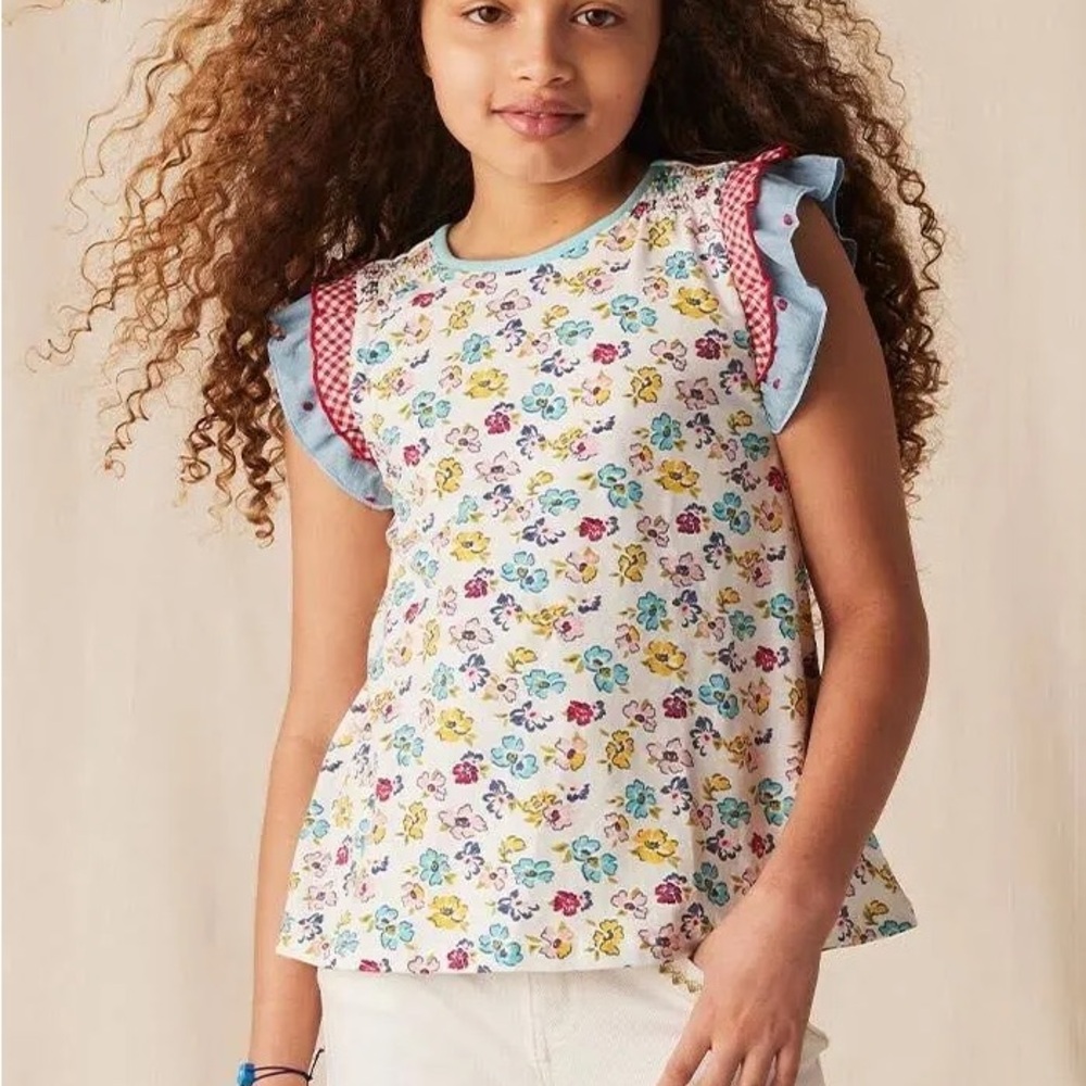 Matilda Jane Carlie Multi-print Multicolor Floral Ruffle Sleeve Tee NWT size 10